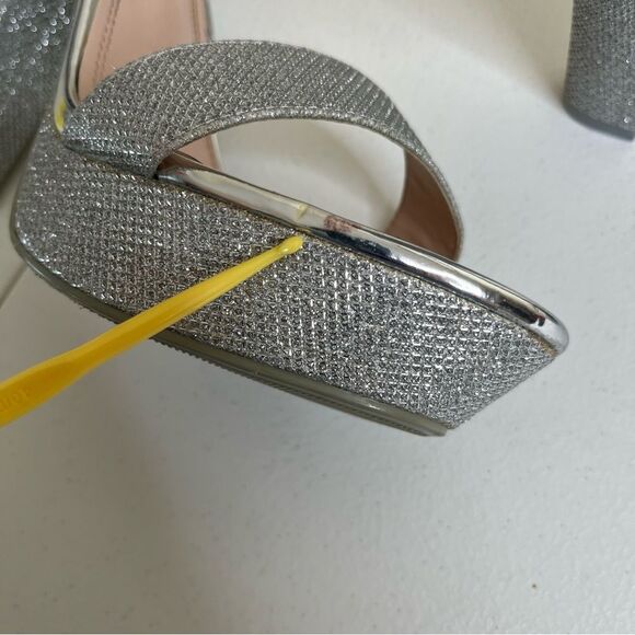 ShoeLand Cutesy Silver Sparkly Metallic Platform Ankle Strap High Heel Womens 11 - Picture 12 of 15